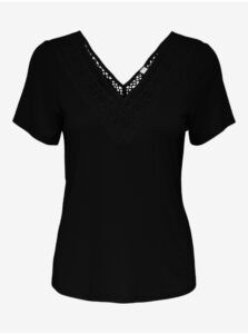 Black T-shirt with V-neck and lace