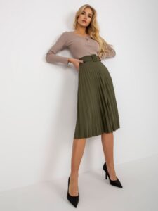 Khaki midi pleated skirt with