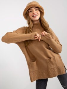 Camel long oversize sweater with