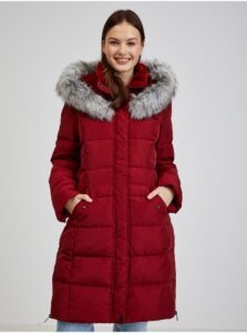 Burgundy Down Winter Coat with Hood and