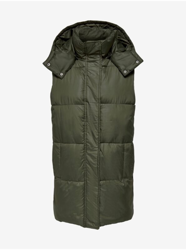 Khaki Quilted Vest with Detachable Hood