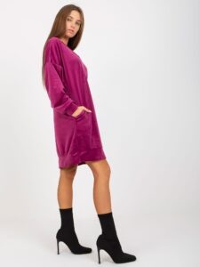 Purple loose velour dress with pockets
