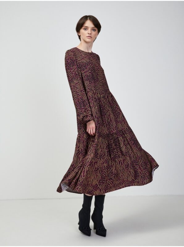 Burgundy Women's Patterned Midi Dress VERO