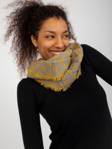Grey-yellow checkered winter scarf