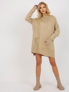 Beige long oversize sweater with