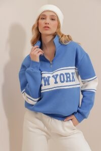 Trend Alaçatı Stili Sweatshirt - Blue
