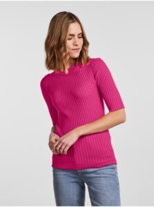 Dark Pink Womens Ribbed Light Sweater