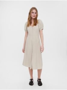 Beige shirt midi-dresses with linen VERO