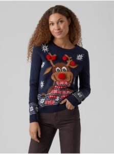 Dark blue women's sweater with Christmas motif VERO