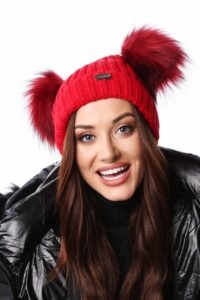 Red cap with pompons for