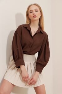 Trend Alaçatı Stili Shirt - Brown