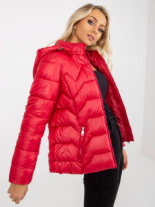 Red quilted transition jacket