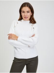White Women's Ribbed Sweater with Decorative