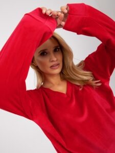 Red plain velour blouse with