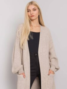 Beige cardigan long with pockets