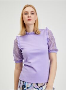 Light purple women's T-shirt with lace ORSAY