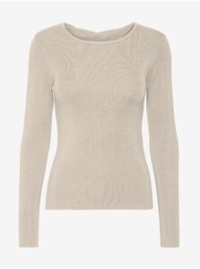 Creamy women's ribbed T-shirt with neckline