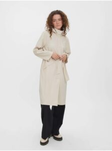 Cream Long Light Jacket with Hood and