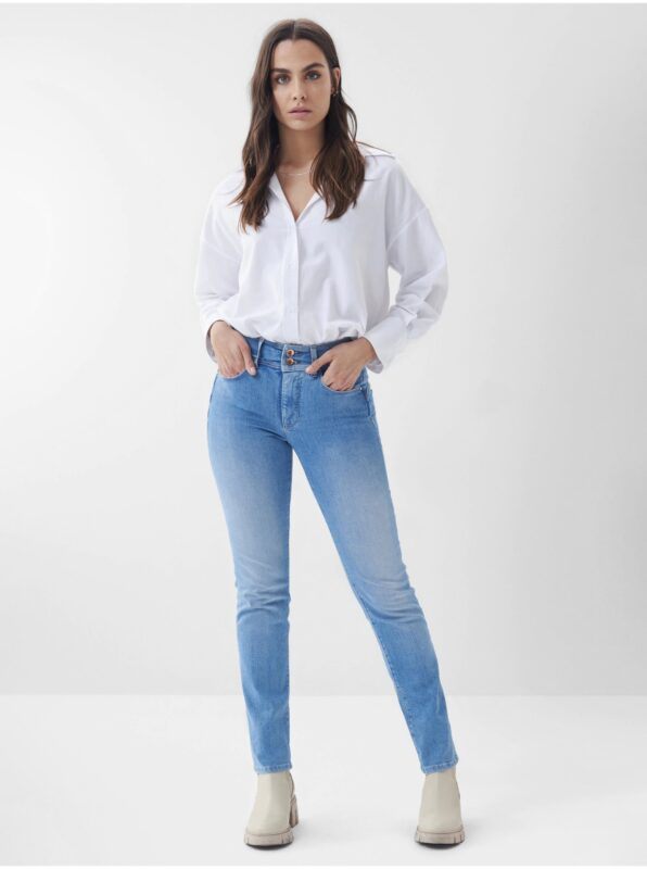 Blue Ladies Slim Fit Jeans with Embroidered