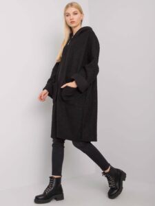 Black boucle coat with zipper