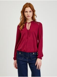 Burgundy Women's Blouse with Lace