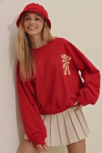 Trend Alaçatı Stili Sweatshirt - Red