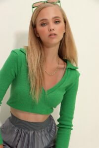 Trend Alaçatı Stili Women's Green Polo Neck