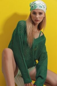 Trend Alaçatı Stili Sweater - Green