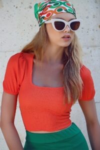 Trend Alaçatı Stili Women's Orange Square Collar