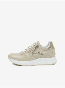 Beige Leather Sneakers with Details in