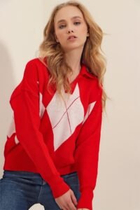 Trend Alaçatı Stili Sweater - Red