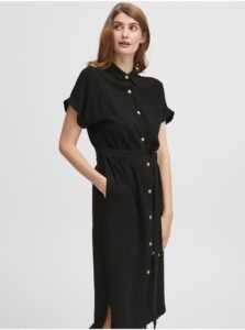 Black Ladies Linen Shirt Dress