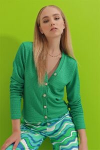 Trend Alaçatı Stili Cardigan - Green