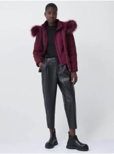 Burgundy Women's Winter Jacket with Faux Fur