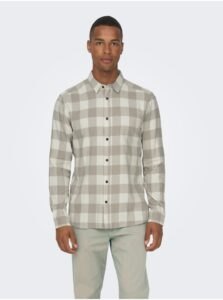 Beige-cream Men's Plaid Flannel Shirt ONLY &