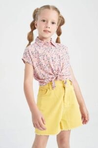 DEFACTO Girl's Floral Pattern Tie Short