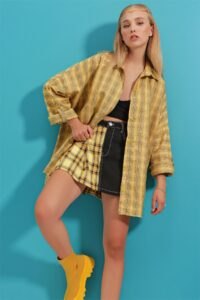 Trend Alaçatı Stili Women's Yellow Plaid Sleeves
