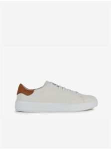 Cream Mens Leather Sneakers with Suede
