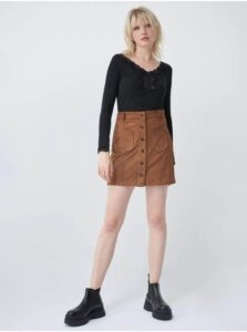 Brown mini skirt in suede finish