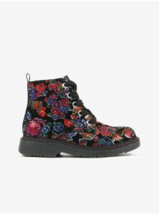 Black Girly Flowered Ankle Boots