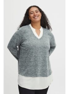 Grey Ladies Sweater with Shirt Inset