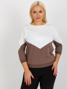 Ecru-brown basic blouse plus sizes