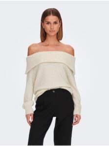Cream Women's Sweater with Exposed Shoulders