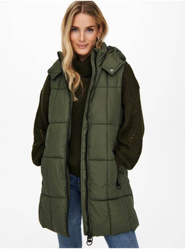 Green Women's Extended Quilted Vest with Hood