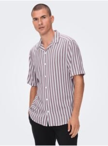 ONLY & SONS Pink-White Mens Striped Short Sleeve