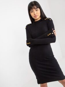 Black cotton dress with turtleneck