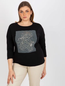 Black casual blouse with a round neckline
