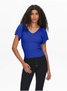 Dark blue women's ribbed T-shirt ONLY