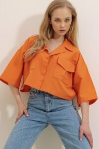 Trend Alaçatı Stili Shirt - Orange