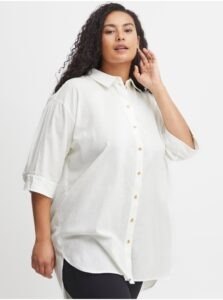 White Ladies Shirt with Linen